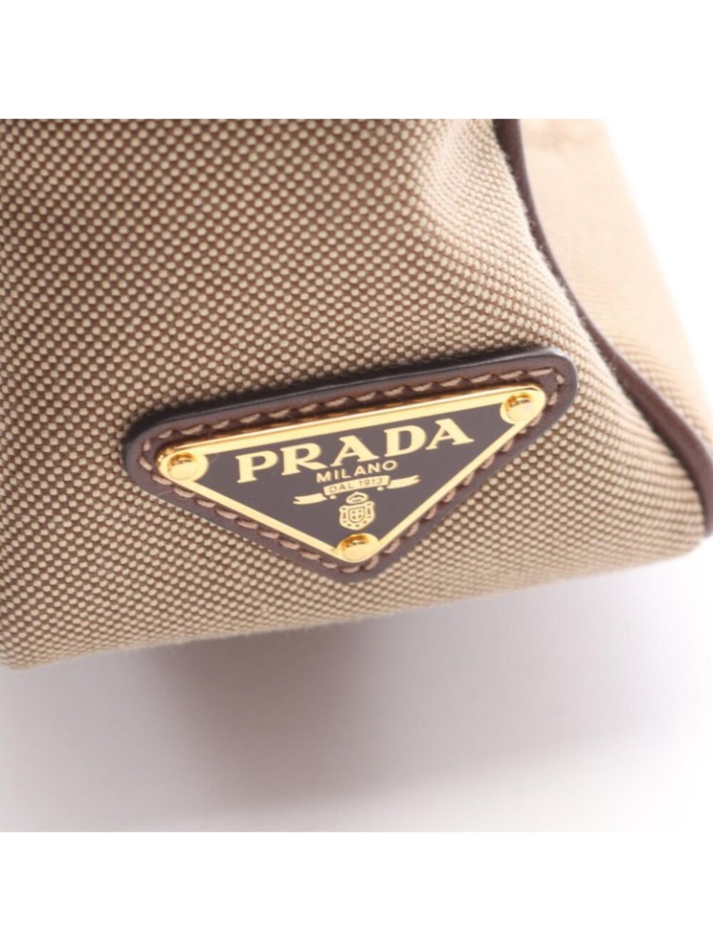Prada Shoulder Bag Logo Jacquard Beige Canvas Leather Ribbon - Picture 5 of 6